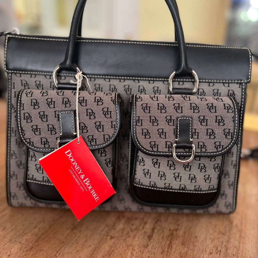 Dooney & Bourke Tote Bag H300C B1 Double Pocket Tote Canvas Leather Black/Gray